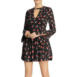 Free People Tegan Black‎ Red Floral Gingko Poppy Mini Dress, Sz S